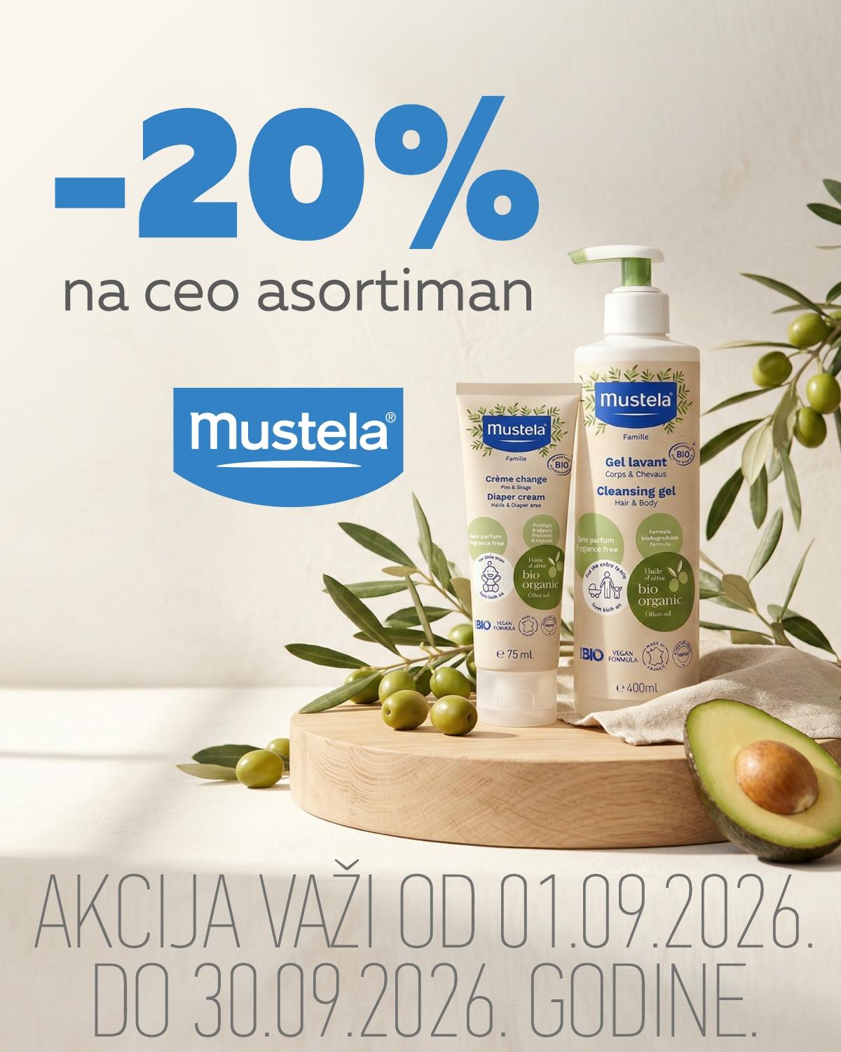 -20% popusta na ceo asortiman Mustela proizvoda.